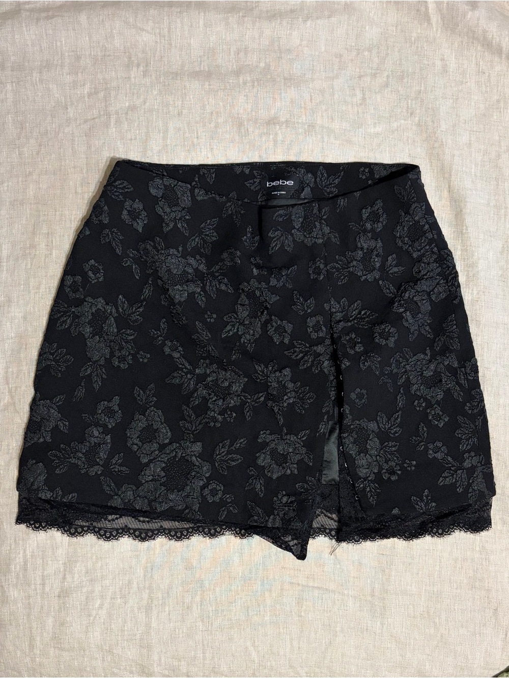 bebe Black Floral Jacquard Lace-Trim Top & Mini Skirt Set - Picture 5 of 6